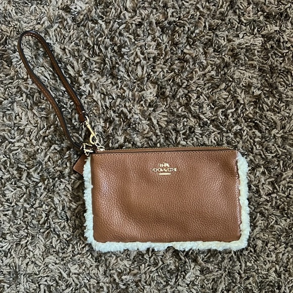 Coach Leather Shearling Mini Bag Ourse Wristlet - Picture 4 of 4